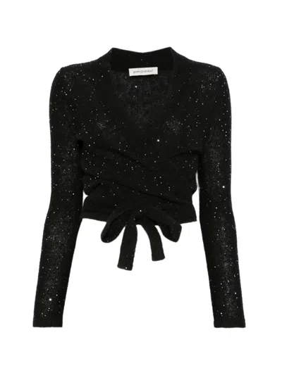 Gentry Portofino Sequin-embellished Wrap Cardigan In Black