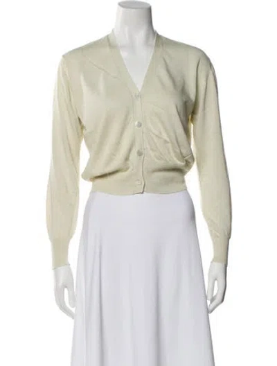 Pre-owned Gentry Portofino Silk V-neck Top In Yellow