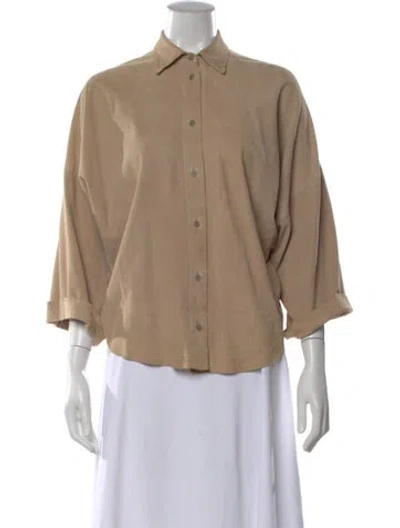 Pre-owned Gentry Portofino Three-quarter Sleeve Button-up Top In Neutral