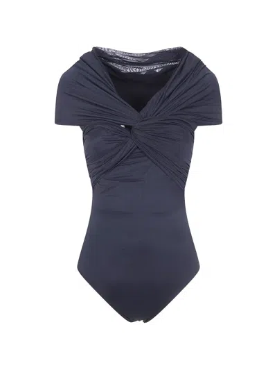 Gentry Portofino Twisted Draped Swimsuit In Black