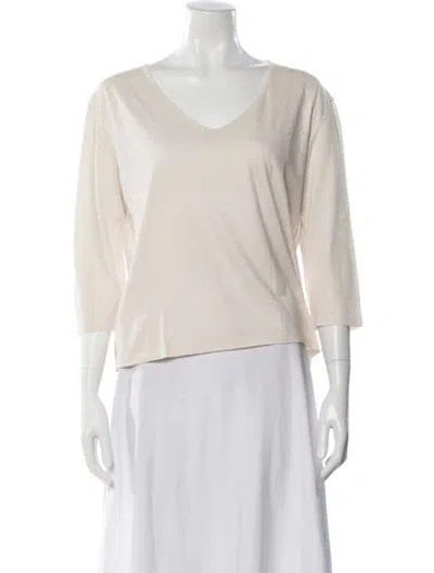Pre-owned Gentry Portofino V-neck Three-quarter Sleeve Top In Neutral