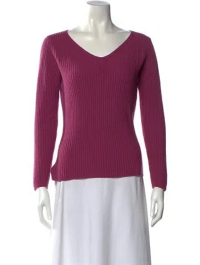 Pre-owned Gentry Portofino Wool V-neck Sweater In Pink