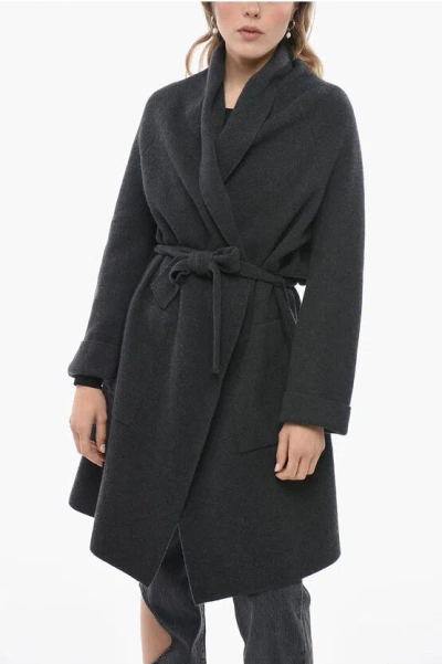 Gentryportofino Belted Pure Cashmere Cardigan With Patch Pockets In Black