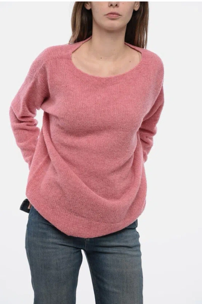 Gentryportofino Crew Neck Virgin Wool Blend Sweater In Pink