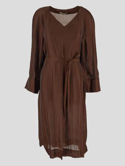 Gentryportofino Long-sleeved Dress In Brown