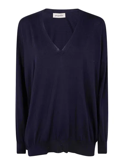 Gentryportofino Knit Sweater V Neck In Blue
