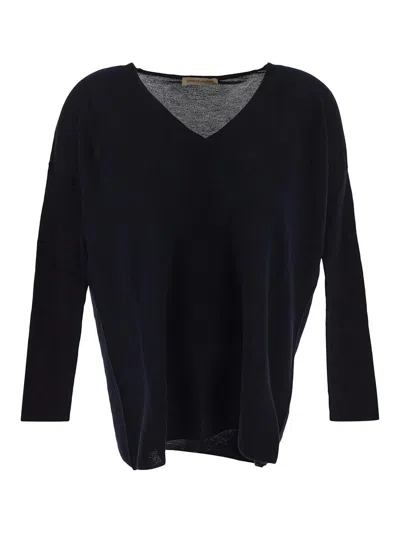 Gentryportofino Long V-neck Sweater In Black