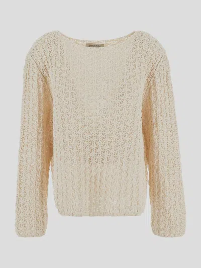 Gentryportofino Long Sweater Round Neck In Neutral