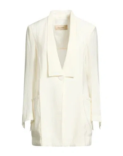 Gentryportofino Woman Blazer Cream Size 6 Modal, Polyester In Neutral