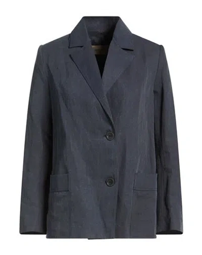 Gentryportofino Woman Blazer Slate Blue Size 10 Cotton, Linen