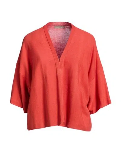 Gentryportofino Woman Cardigan Coral Size 8 Cotton, Cashmere In Red