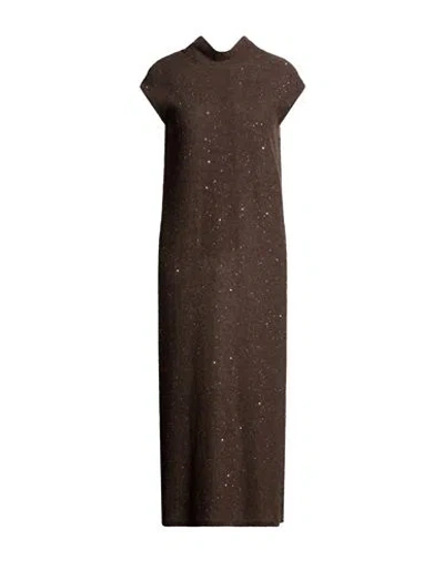 Gentryportofino Woman Midi Dress Charcoal Size 4 Alpaca Wool, Mohair Wool, Viscose, Polyamide, Polye In Brown