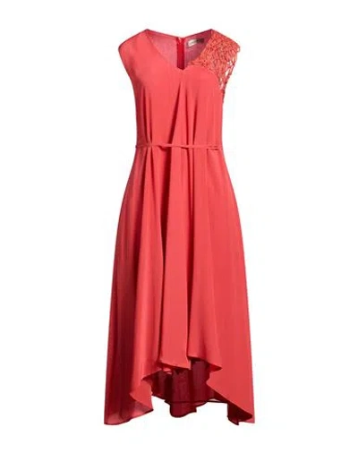 Gentryportofino Woman Midi Dress Coral Size 8 Silk In Red