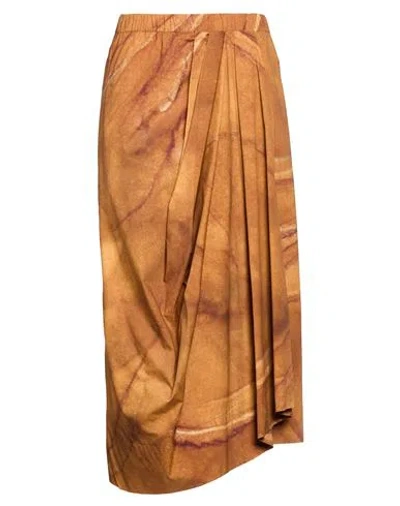 Gentryportofino Woman Midi Skirt Camel Size 10 Cotton, Elastane In Brown