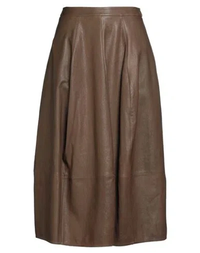 Gentryportofino Woman Midi Skirt Khaki Size 6 Ovine Leather In Brown