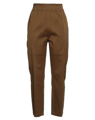 Gentryportofino Woman Pants Khaki Size 12 Cotton, Elastane In Brown