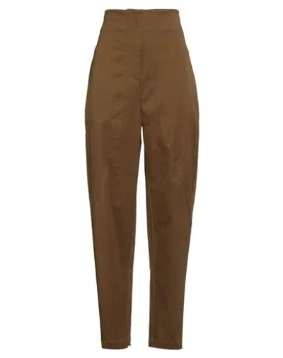 Gentryportofino Woman Pants Military Green Size 10 Cotton, Elastane In Brown
