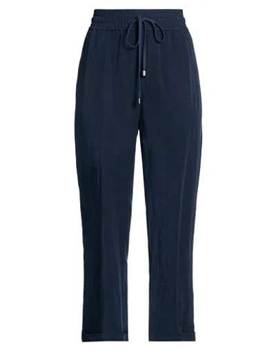 Gentryportofino Woman Pants Navy Size 10 Lyocell, Linen In Blue
