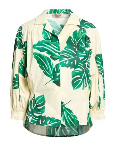 Gentryportofino Woman Shirt Cream Size 10 Cotton In Green