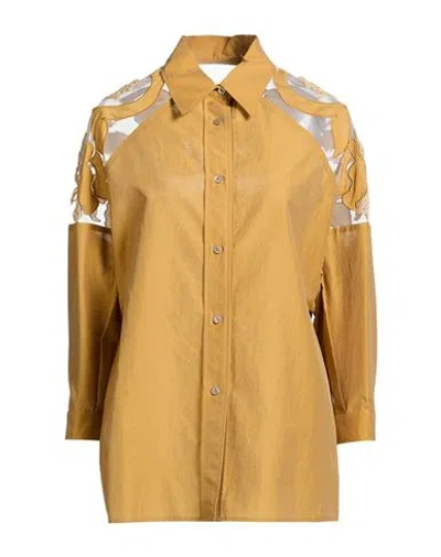 Gentryportofino Woman Shirt Mustard Size 8 Cotton, Silk, Polyamide In Yellow