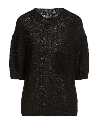 Gentryportofino Woman Sweater Black Size 6 Linen, Polyamide