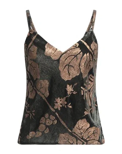 Gentryportofino Woman Top Dark Green Size 10 Viscose, Silk
