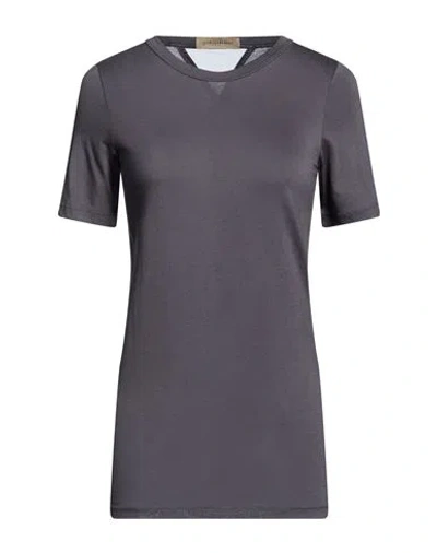 Gentryportofino Woman T-shirt Charcoal Size 14 Modal, Cotton In Gray