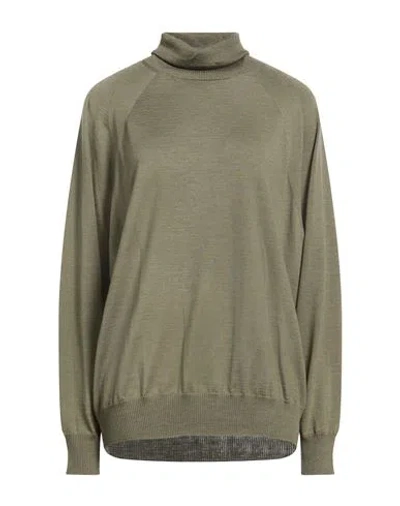 Gentryportofino Woman Turtleneck Military Green Size 12 Virgin Wool, Silk
