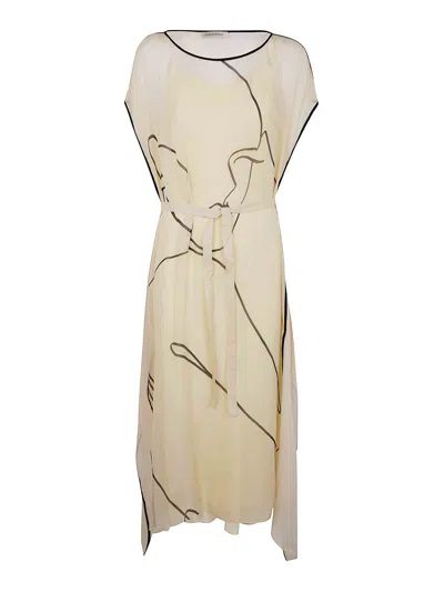 Gentryportofino Woven Long Asymetrical Dress In Nude & Neutrals