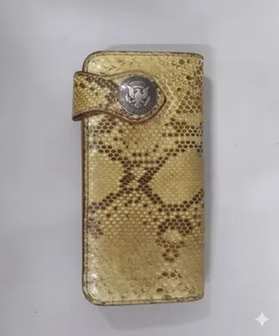Pre-owned Genuine Leather Funny Leather Co. Python Snakeskin Biker Wallet In Sand