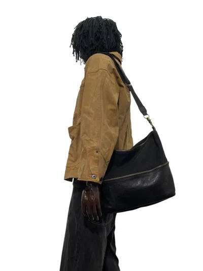 Pre-owned Genuine Leather Leather Cotton Duck Ship Jet Blue Japan Messenger Bag 18 In Black