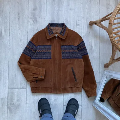 Pre-owned Genuine Leather Vintage 80's Suede Knit Leather Bomber Jacket In Brown