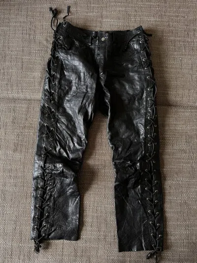 Pre-owned Genuine Leather X Leather Vintage Genuine Leather Lace Up Moto Leather Pants In Black