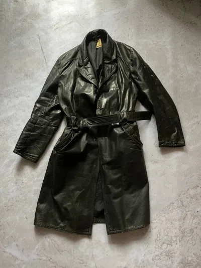 Pre-owned Genuine Leather X Military Vintage 90's Long Black Leather Trench Coat