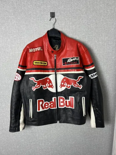 Pre-owned Genuine Leather X Red Bull Real Bull Racing Leather Jacket Biker Alpinestars Michelin (size Large) In Multi