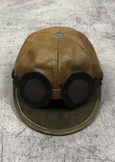 Pre-owned Genuine Leather X Retro Hat Vintage 1952 Leather Aviator Pilot Handmade Cap In Brown