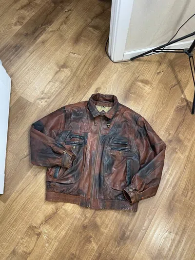 Pre-owned Genuine Leather X Vintage 90's Y2k Usa Aviator Top Gun Genuine Leather Bomber In Brown