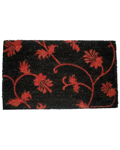 GEOCRAFTS GEO CRAFTS, INC COIR RED FLORALS ON BLACK WELCOME MAT
