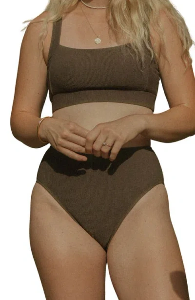 Geode Swimwear Cabo High Waisted Bottoms In Brown