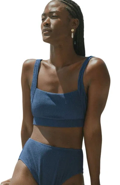 Geode Swimwear Capri Square Neck Bikini Top In Blue