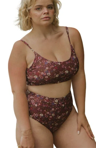 Geode Swimwear Charlotte Scoop Neck Bikini Top In Brown