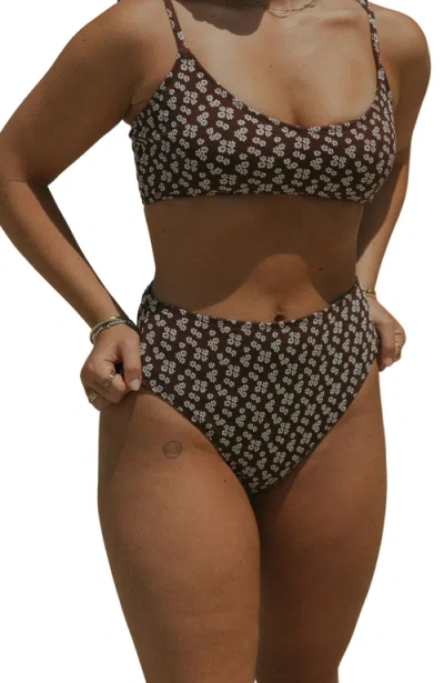 Geode Swimwear Chloe High Waisted Bottoms In Brown
