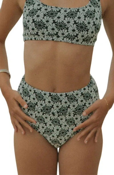 Geode Swimwear Daisy High Waisted Bikini Bottoms In Gray
