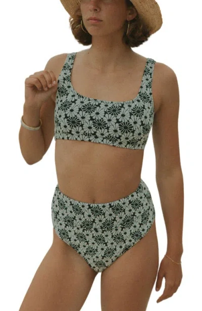 Geode Swimwear Daisy Square Neck Bikini Top In Multi