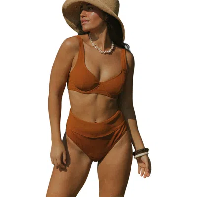 Geode Swimwear Ember V Neck Bikini Top In Brown