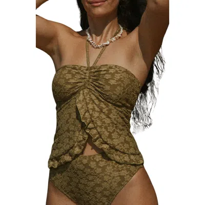 Geode Swimwear Ivy Halter Tankini Top In Green