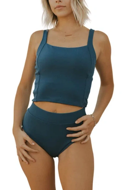 Geode Swimwear Laguna Square Neck Tankini Top In Blue