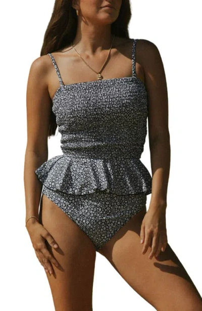 Geode Swimwear Stella Peplum Tankini Top In Black