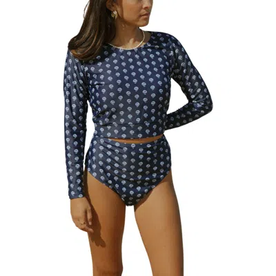 Geode Swimwear Topanga Long Sleeve Rashguard Swim Top In Blue