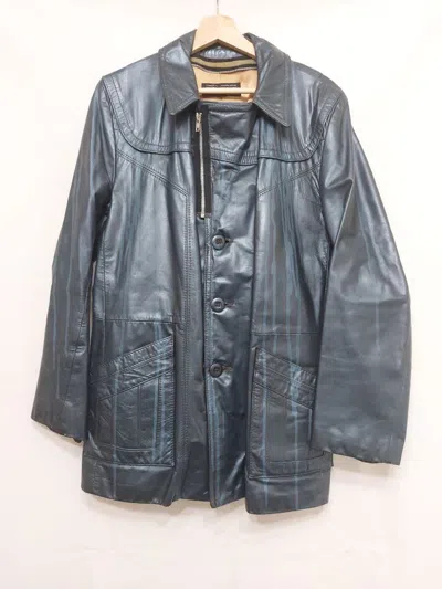 Pre-owned Geoffrey B Small Reworked Metallic Vomit Paint Leather Jacket In Blue